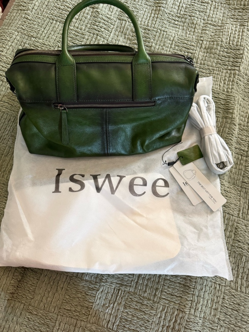 Green Leather Top-Handle Satchel